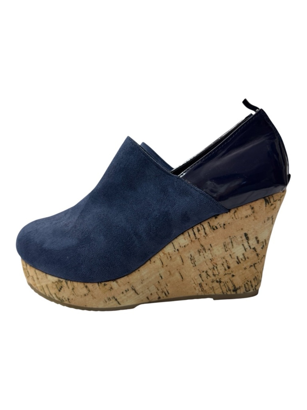 Vintage Unique Navy Suede Cork Wedge Heels - Women